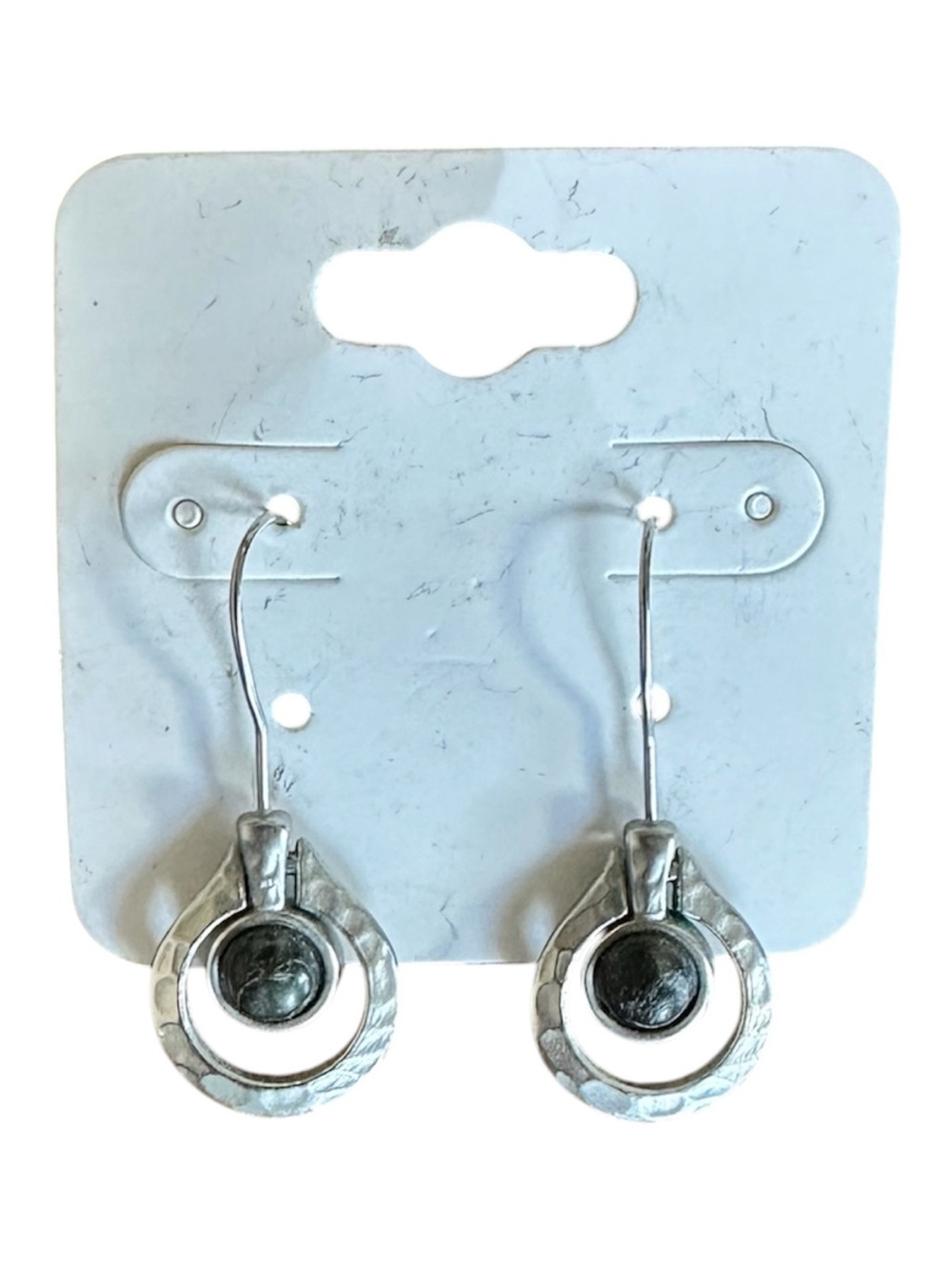 Silver-Tone Circular Drop Earrings with Black Bead